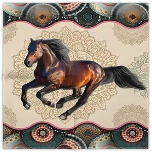 🐎 Boho Western Running Horse 
Bandana Scarf Mandala Print | 19.7” x 19.7”